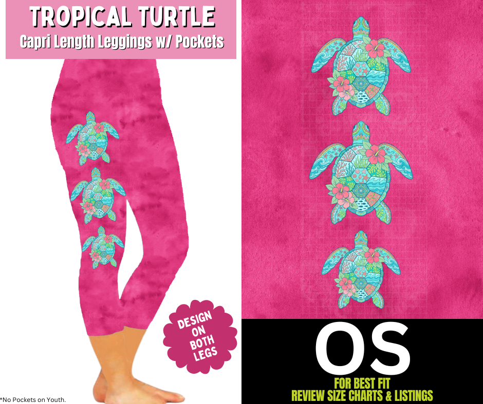 Tropical Turtle Watercolor Capri Leggings w/ Side Leg Designs - Like A Duchess