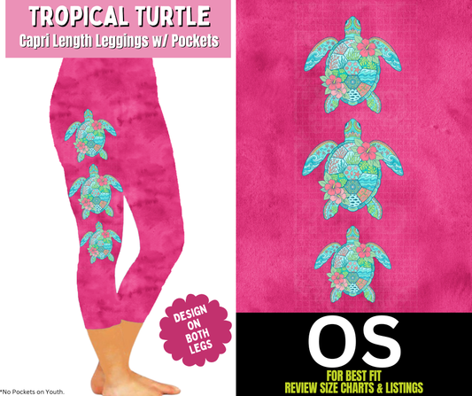 Tropical Turtle Watercolor Capri Leggings w/ Side Leg Designs - Like A Duchess