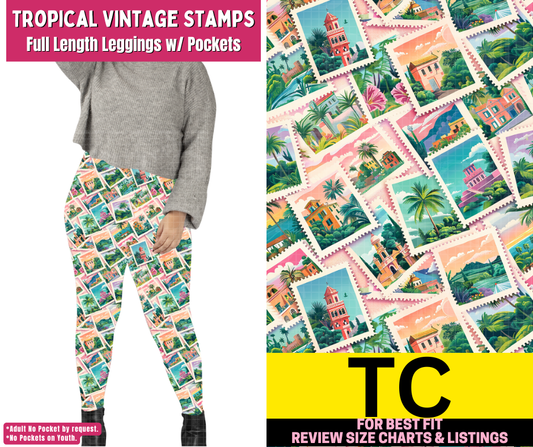 Tropical Vintage Stamps Full Length Leggings w/ Pockets - Like A Duchess