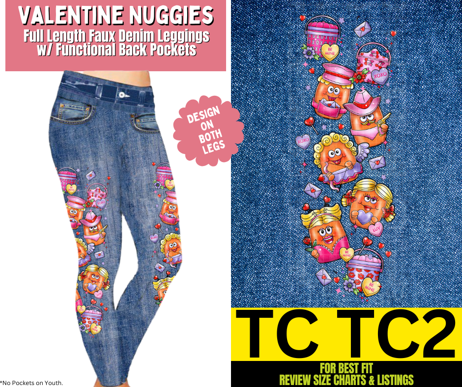 Valentine Nuggies Full Length Faux Denim w/ Side Leg Designs - Like A Duchess