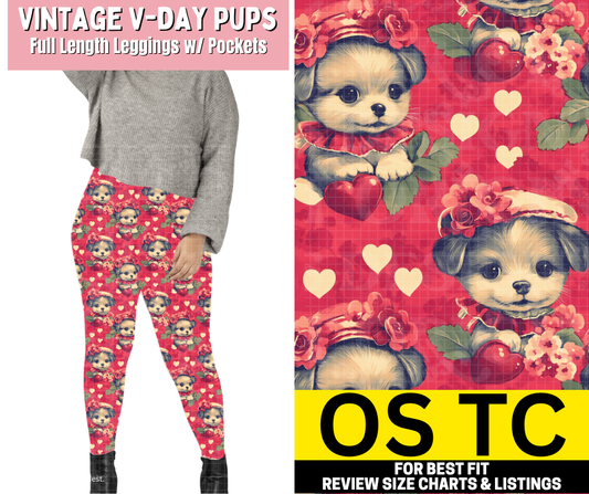 Vintage V-day Pups Full Length Leggings w/ Pockets - Like A Duchess