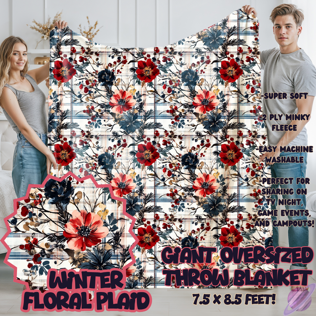 WINTER FLORAL PLAID- OVERSIZED THROW BLANKET - Like A Duchess