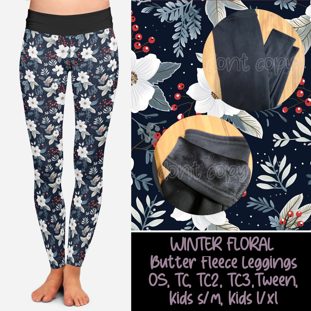 WINTER FLORAL - BUTTER FLEECE LINED LEGGINGS - Like A Duchess