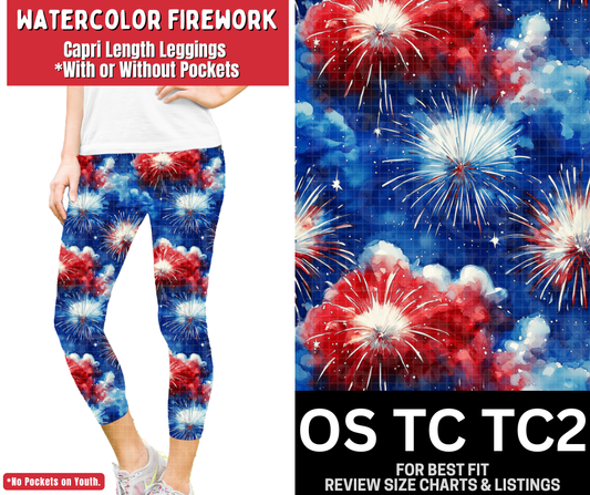 Watercolor Firework Capri Length Leggings w/ Pockets - Like A Duchess