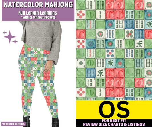 Watercolor Mahjong Full Length Leggings w/ Pockets - Like A Duchess