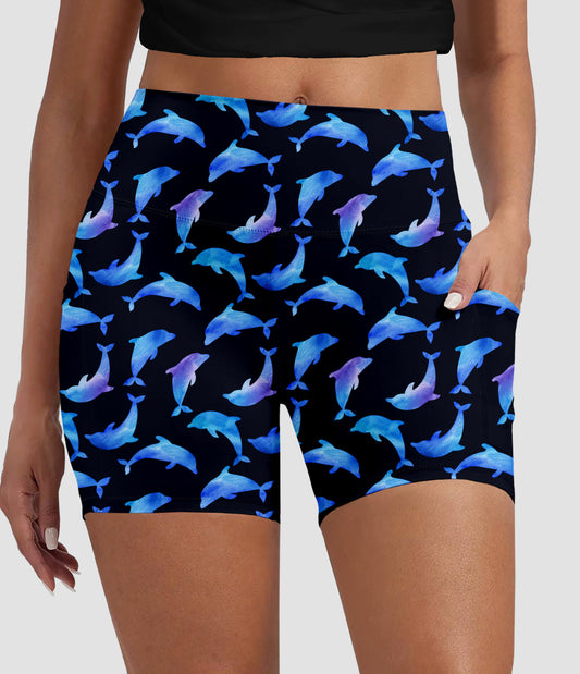 RTS - Watercolor Dolphins Biker Shorts w/ Pockets - Like A Duchess