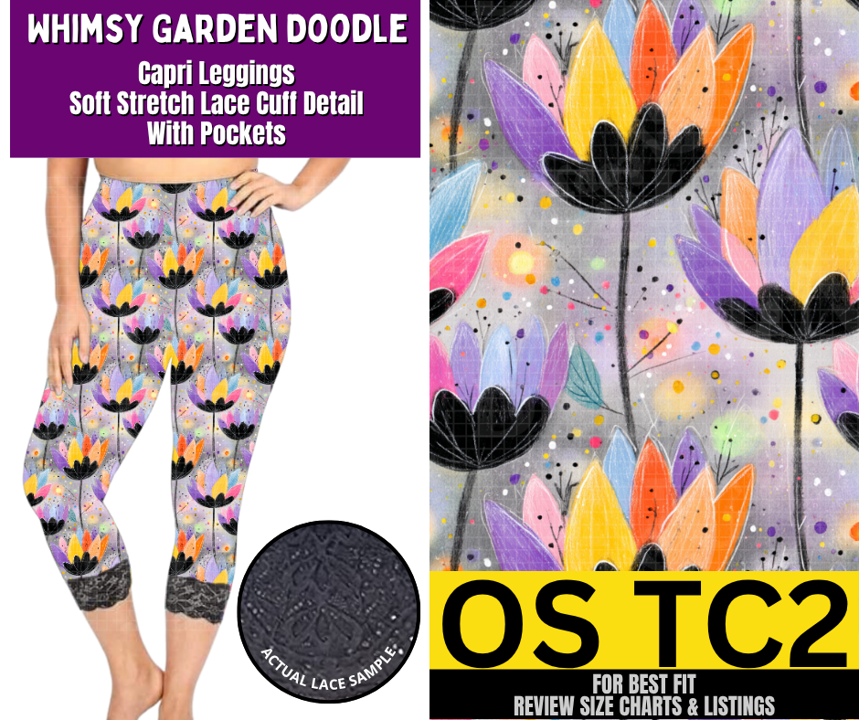 Whimsy Garden Doodle Lace Cuff Capris w/ Pockets - Like A Duchess