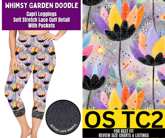 Whimsy Garden Doodle Lace Cuff Capris w/ Pockets - Like A Duchess