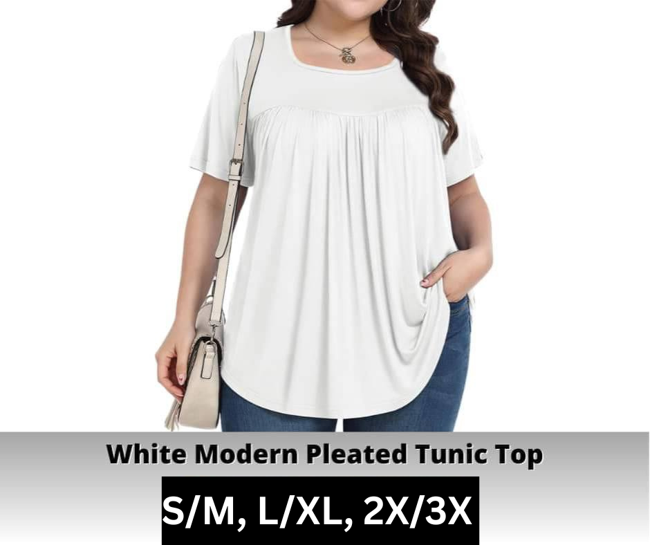 White Modern Pleated Tunic Top - Like A Duchess