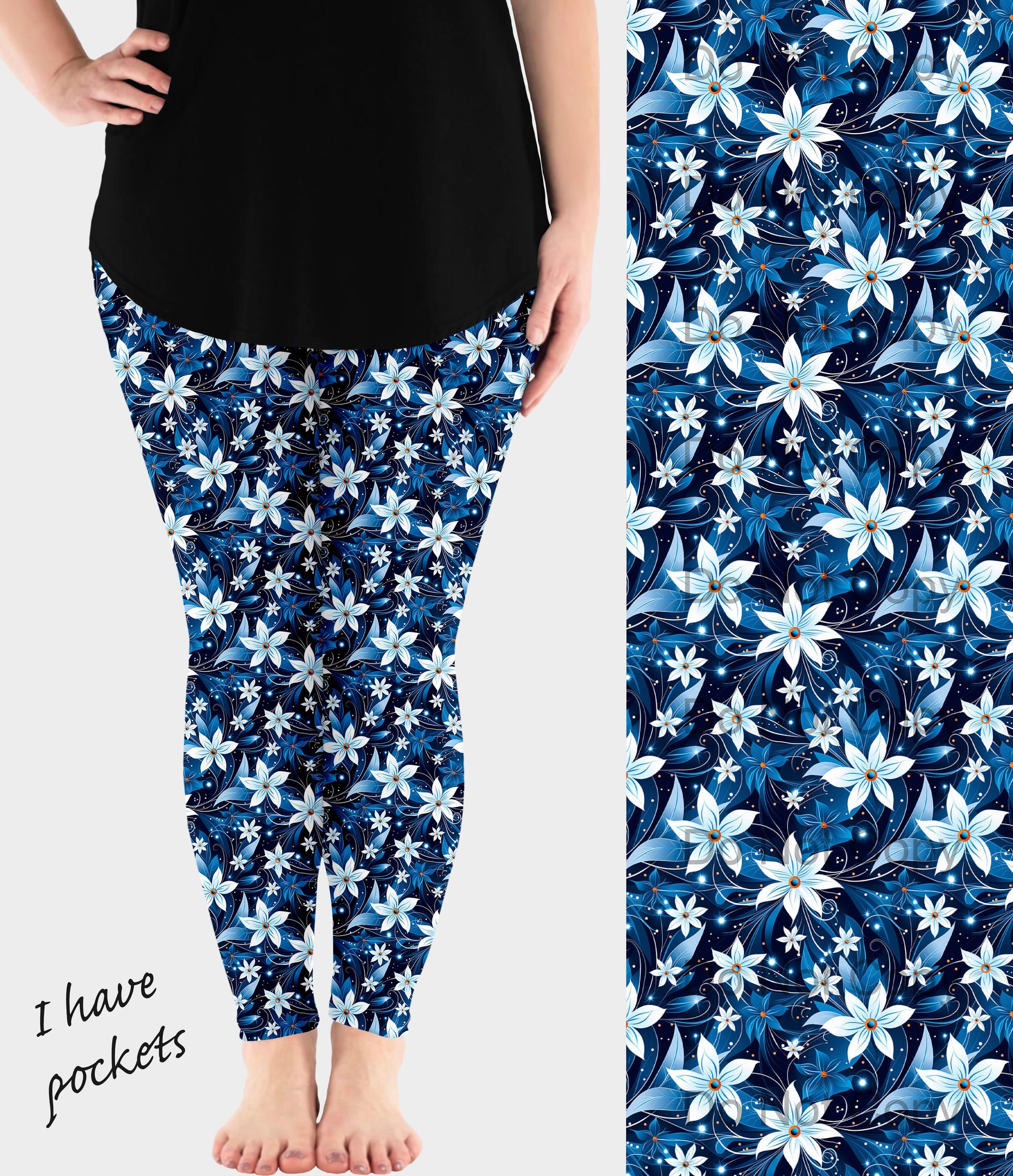 RTS - White Blooms Leggings w/ Pockets - Like A Duchess