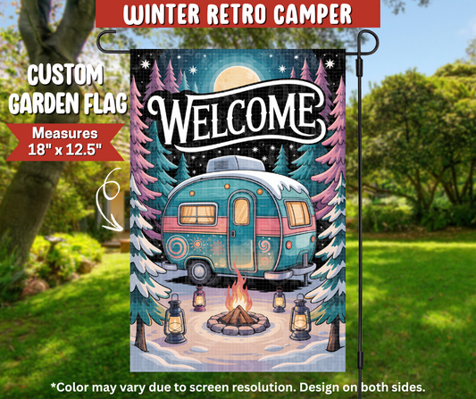 Winter Retro Camper Garden Flag - Like A Duchess