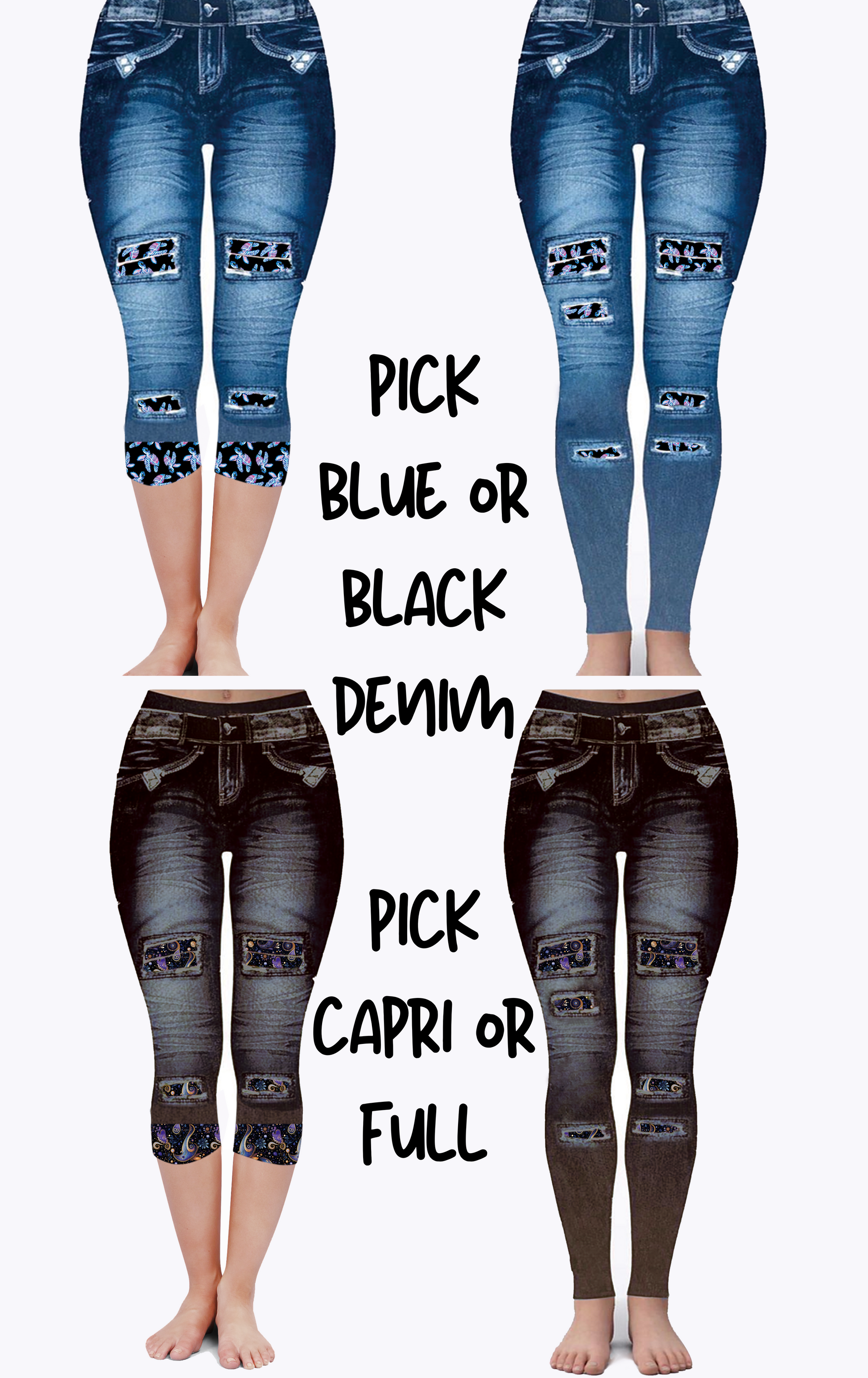 TURQ ROSES - DENIM RUN W/ BACK POCKETS - LEGGINGS/CAPRI - Like A Duchess