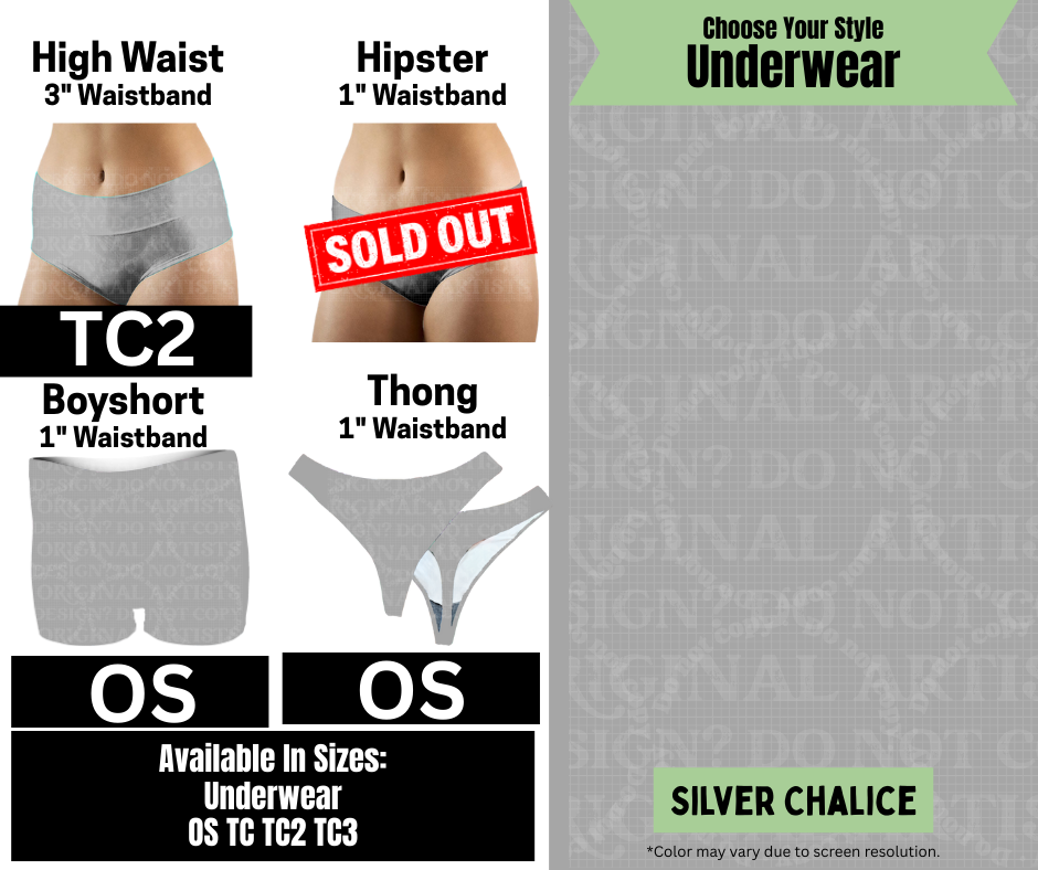 Silver Chalice High Waist, Boyshort, & Thong Underwear - Like A Duchess