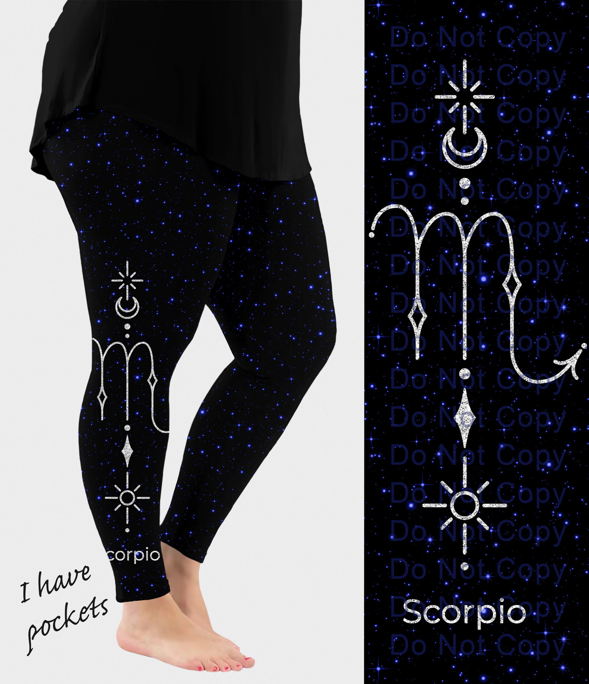 RTS - Scorpio Zodiac Sign Side Design Leggings w/ Pockets - Like A Duchess