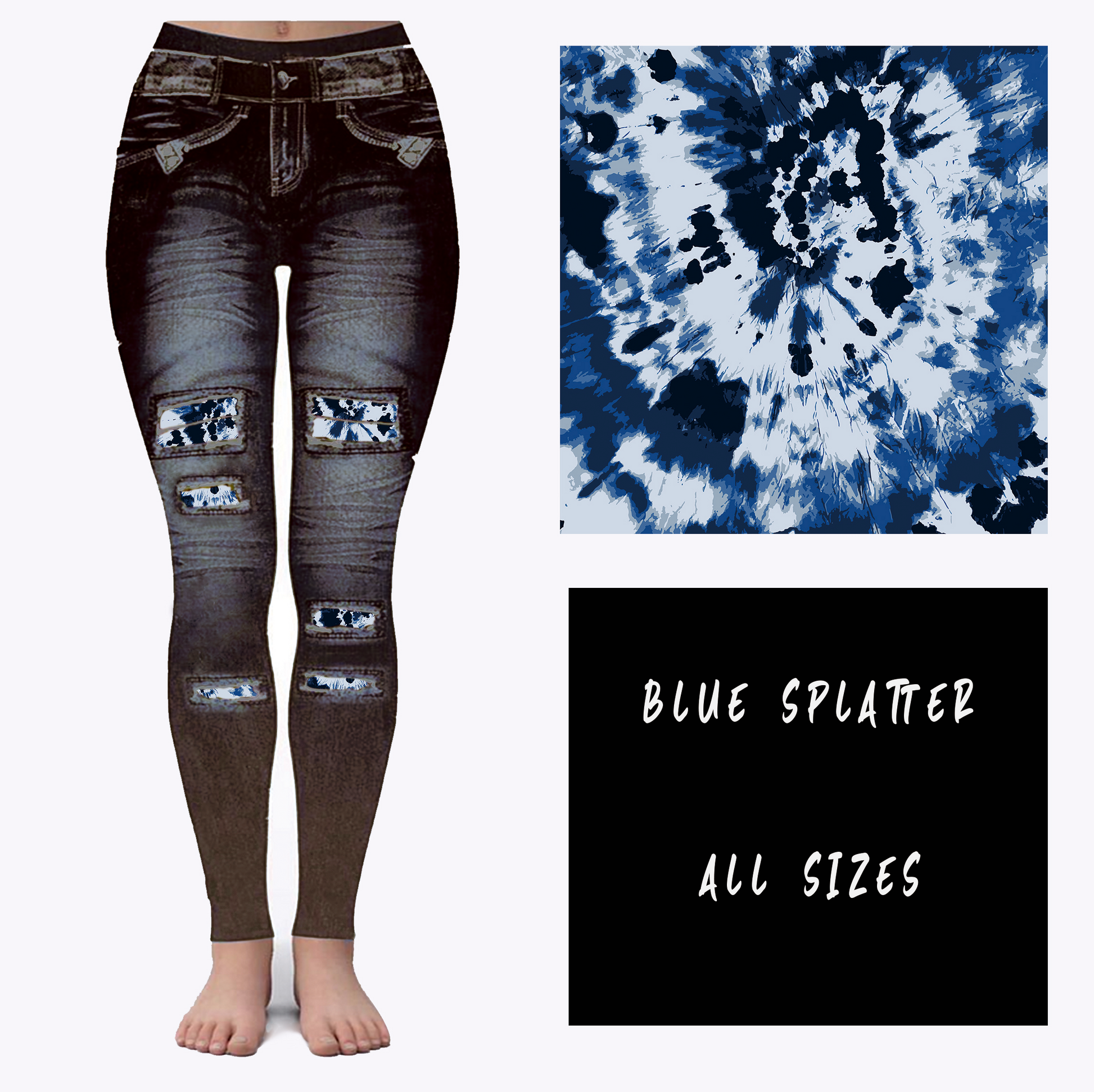 LEGGING JEAN RUN-BLUE SPLATTER (ACTIVE BACK POCKETS) - Like A Duchess