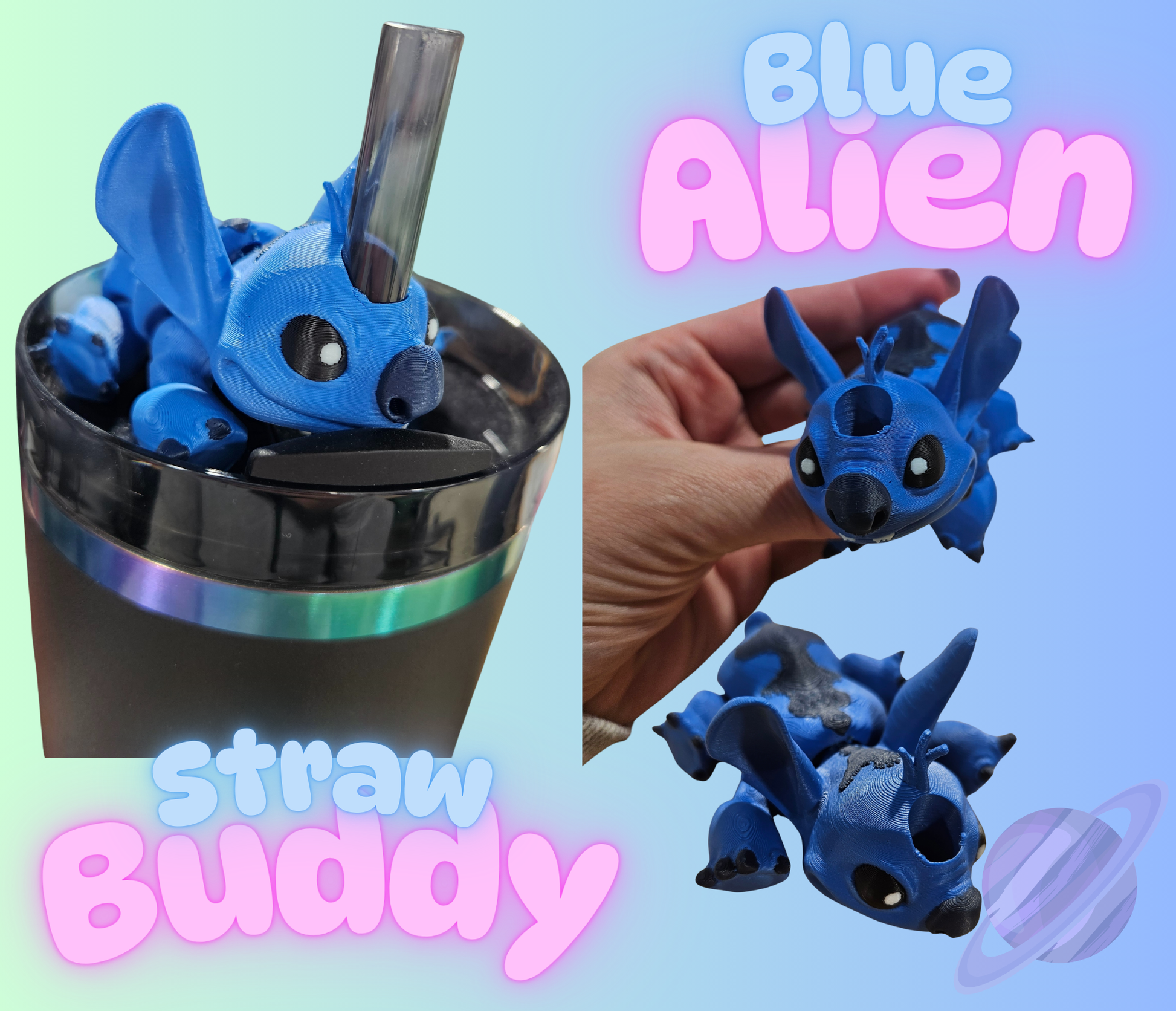 BLUE ALIEN-3D PRINTED STRAW BUDDY - Like A Duchess