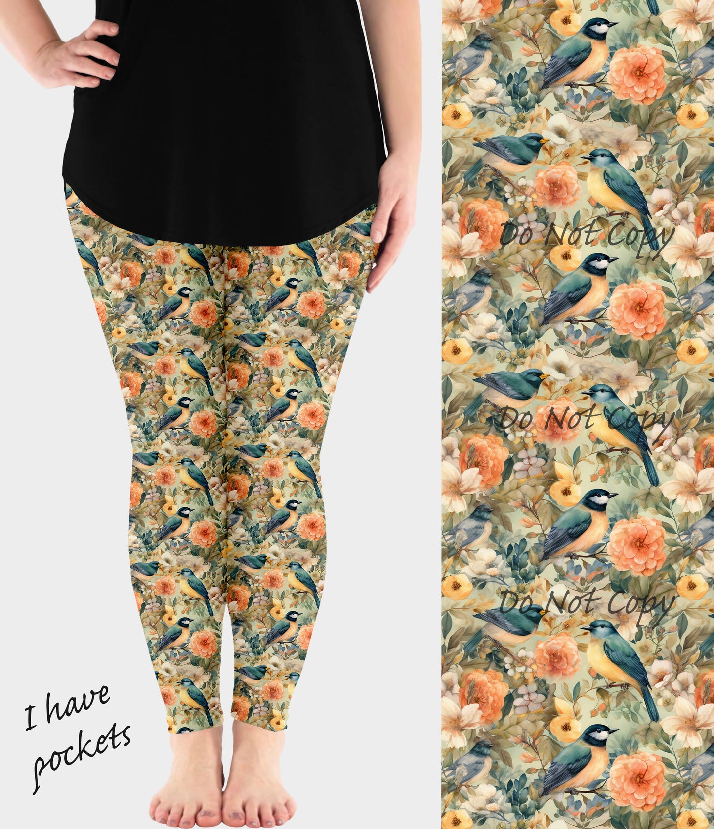 RTS - Chic Floral Birds Leggings w/ Pockets - Like A Duchess