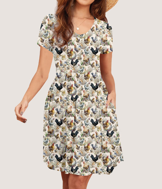 RTS - Cottage Chickens Pocket Dress - Like A Duchess