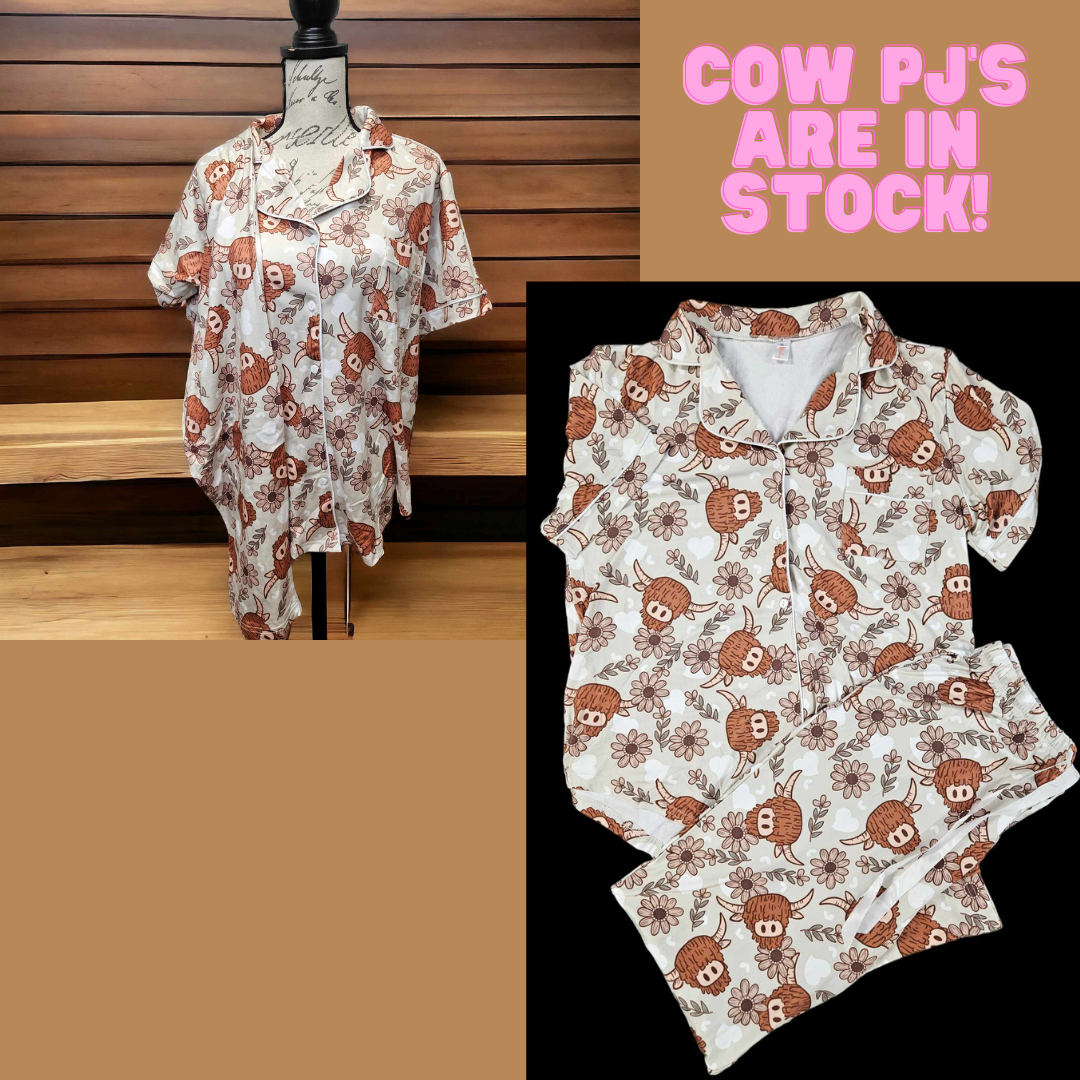BOHO COW BUTTON UP PJ SET - Like A Duchess