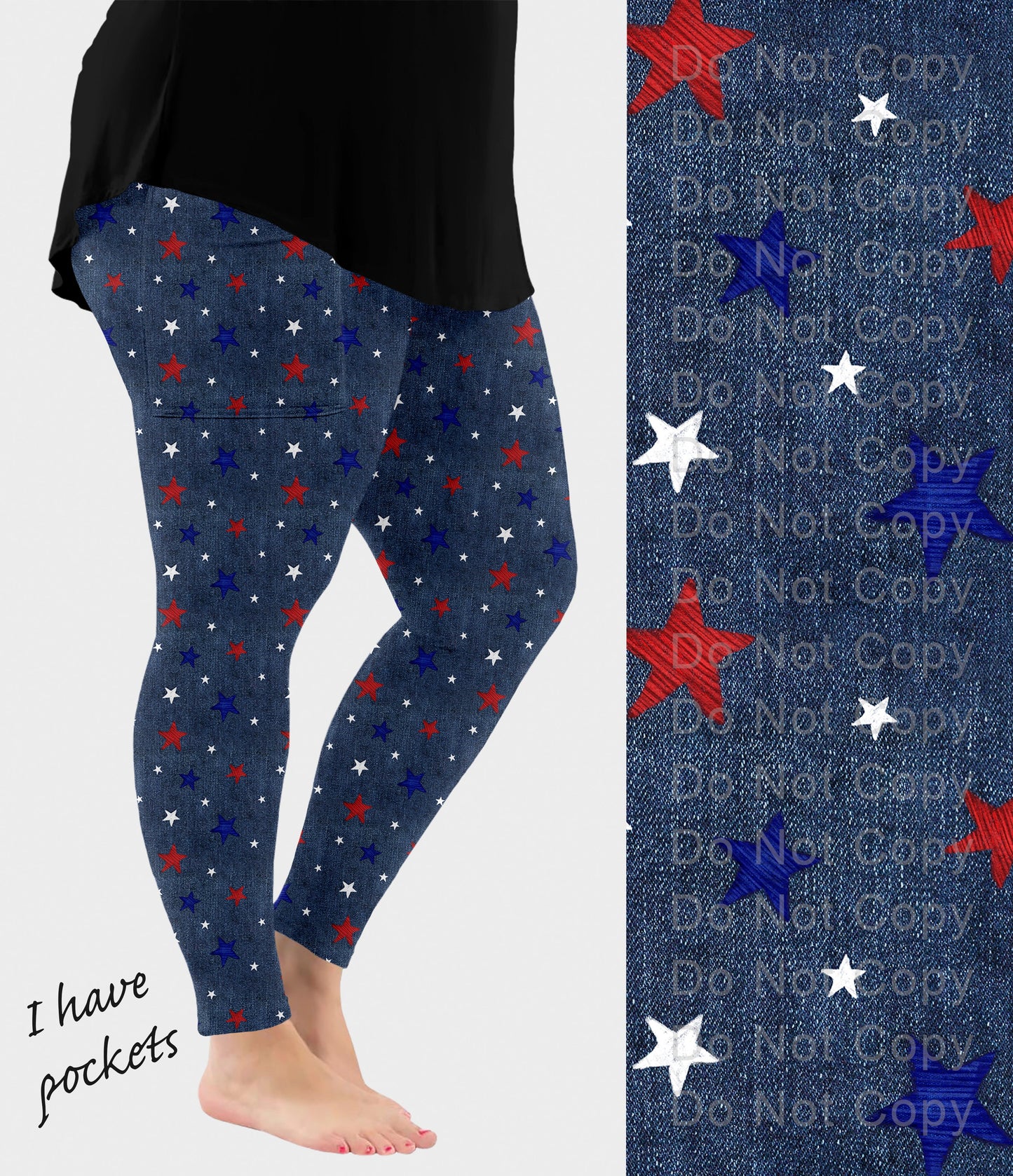 RTS - Denim Stars Leggings with Pockets - Like A Duchess