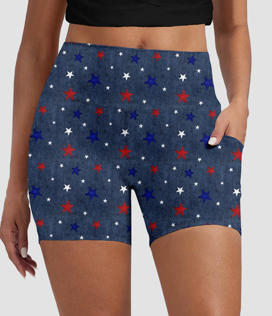 RTS - Denim Stars Biker Shorts with Pockets - Like A Duchess