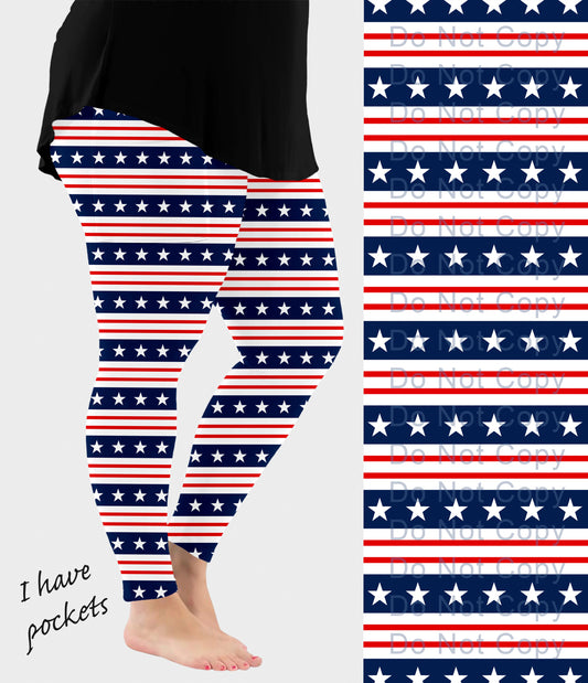RTS - Flag Stripes Leggings w/ Pockets - Like A Duchess