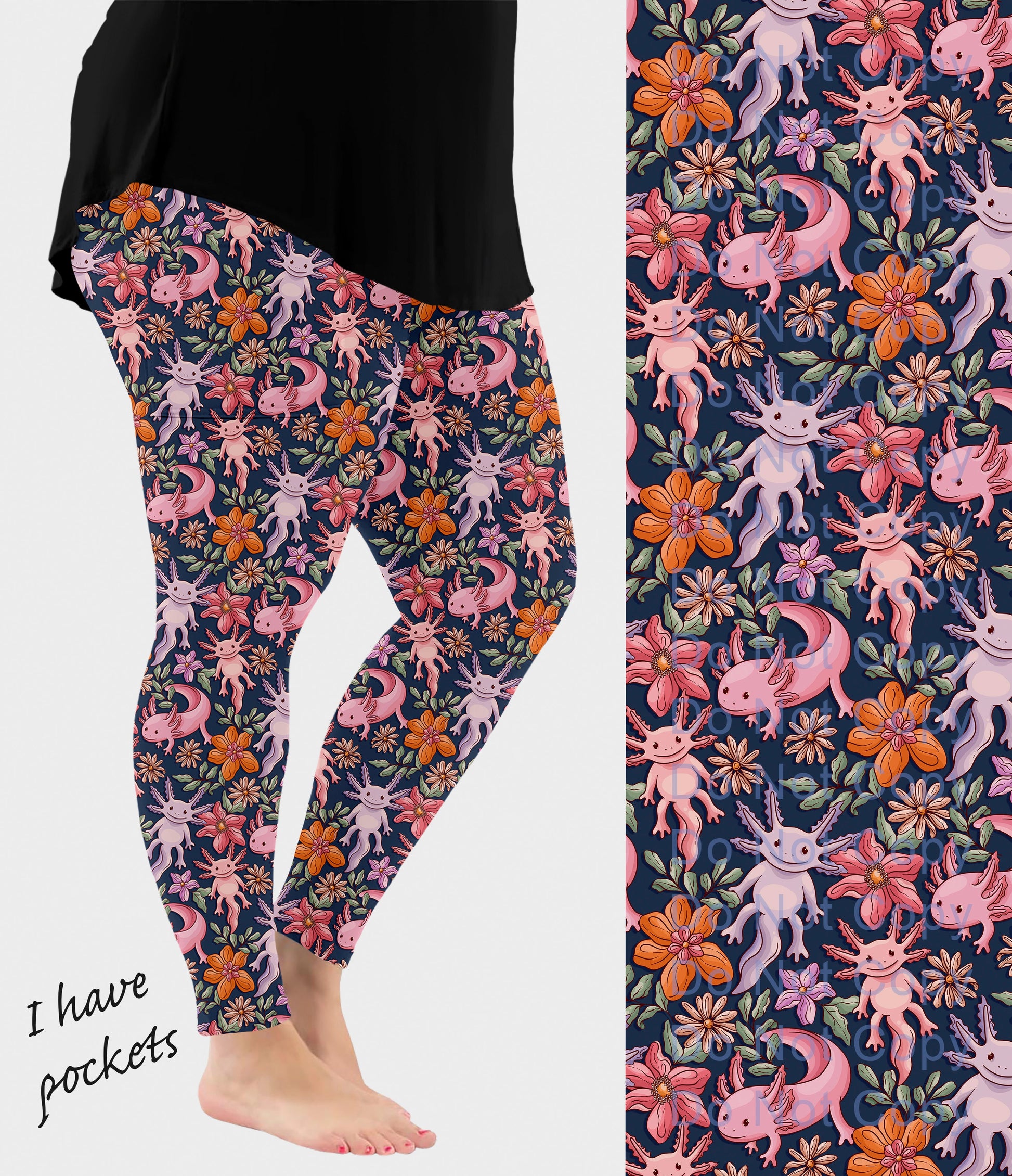 RTS - Floral Axolotl Leggings w/ Pockets - Like A Duchess