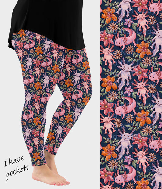 RTS - Floral Axolotl Leggings w/ Pockets - Like A Duchess