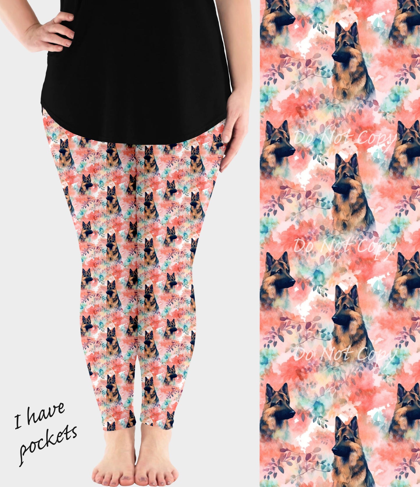 RTS - Floral German Shepherd Leggings w/ Pockets - Like A Duchess