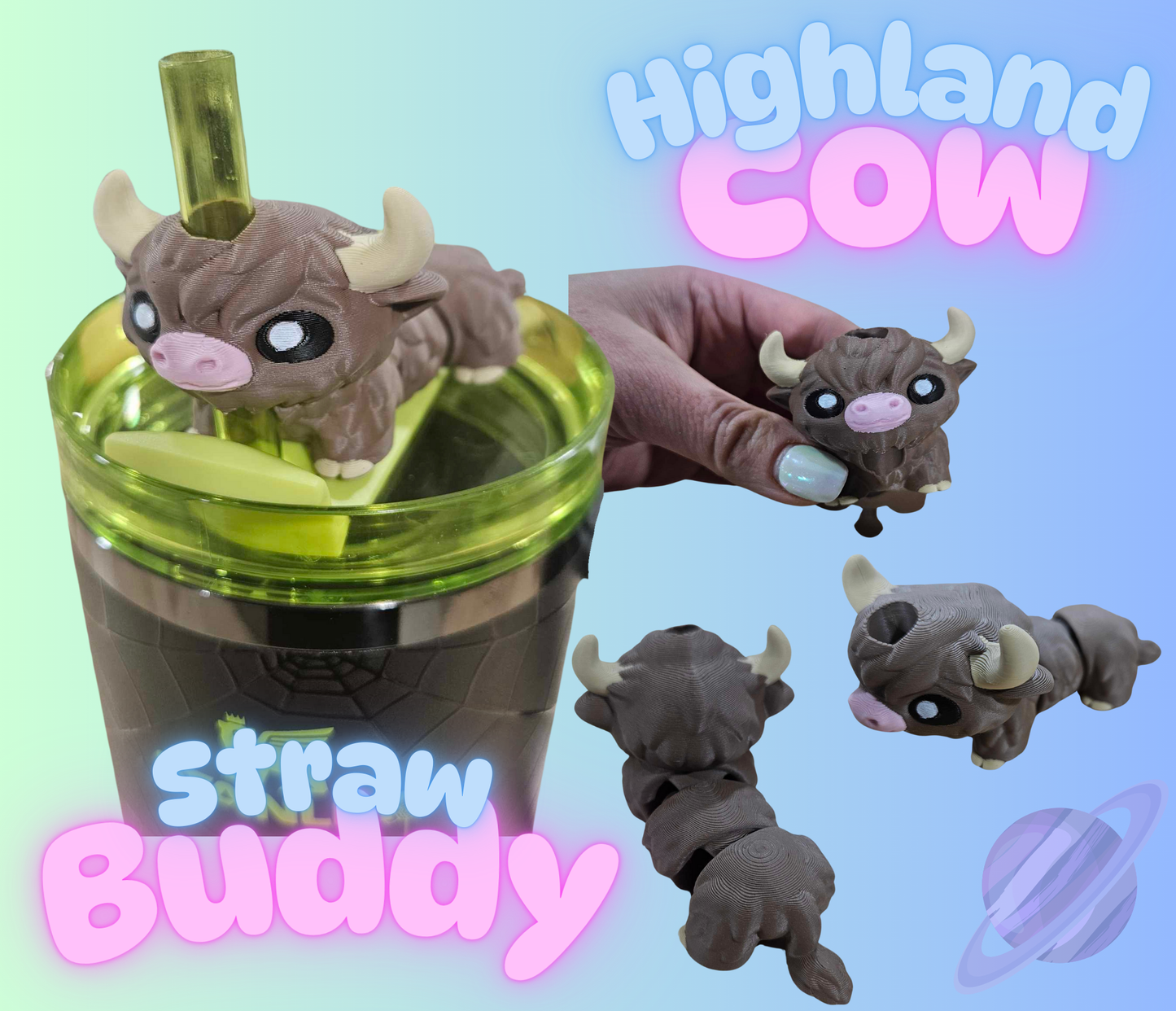 HIGHLAND COW-3D PRINTED STRAW BUDDY - Like A Duchess