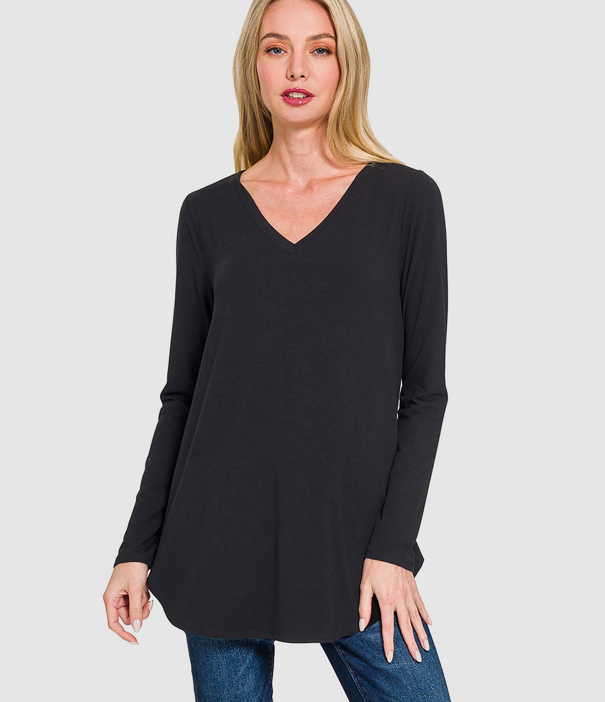 RTS - Long Sleeve V-Neck Top - Black - Like A Duchess