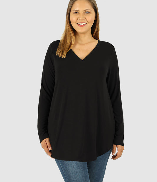 RTS - Long Sleeve V-Neck Top - Black - Like A Duchess