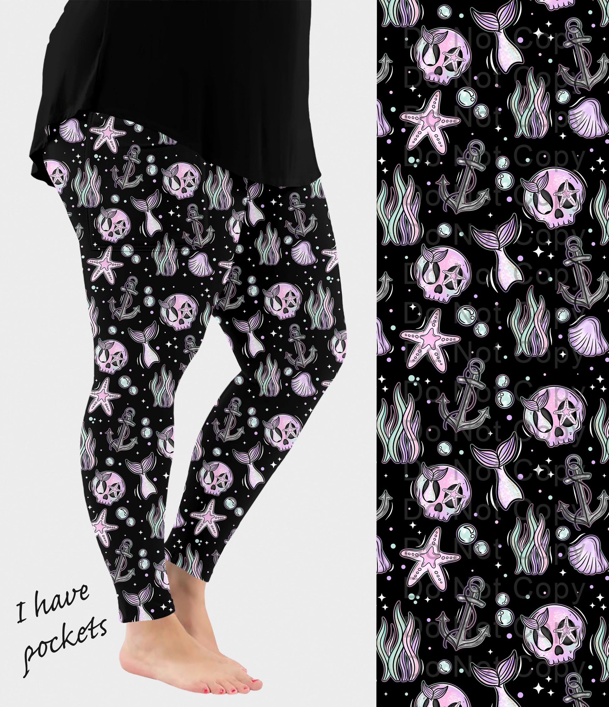 RTS - Mermaid Skele Leggings w/ Pockets - Like A Duchess