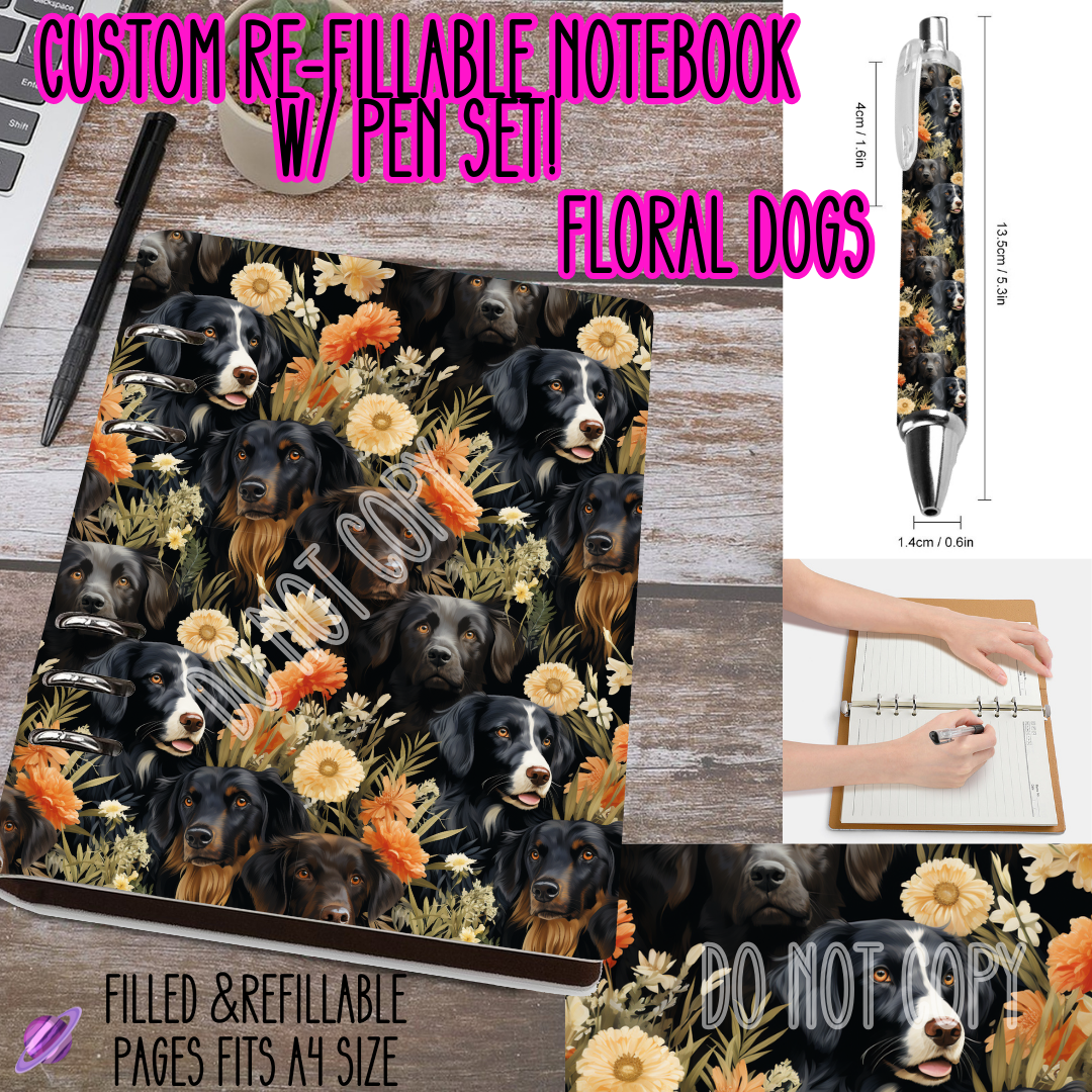 Floral Dogs-Matching Notebook & Pen Sets - Like A Duchess