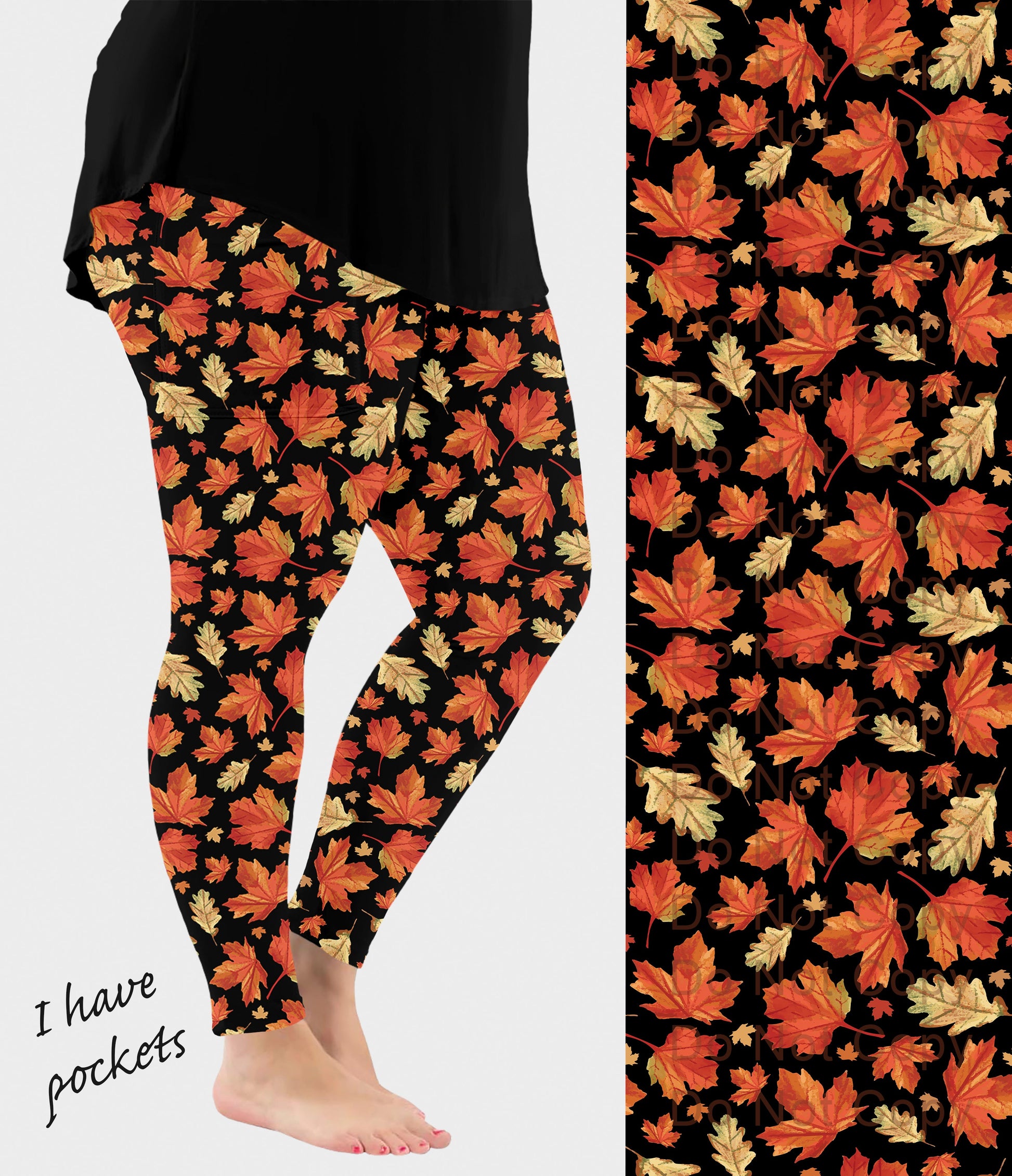 RTS - Orange Leaves Leggings w/ Pockets - Like A Duchess