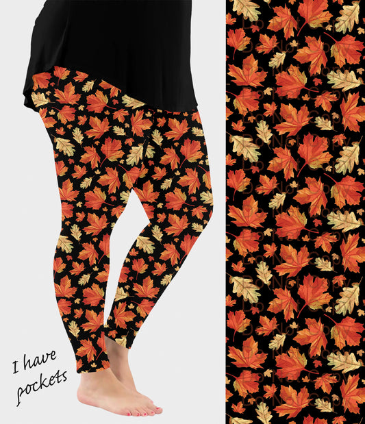 RTS - Orange Leaves Leggings w/ Pockets - Like A Duchess