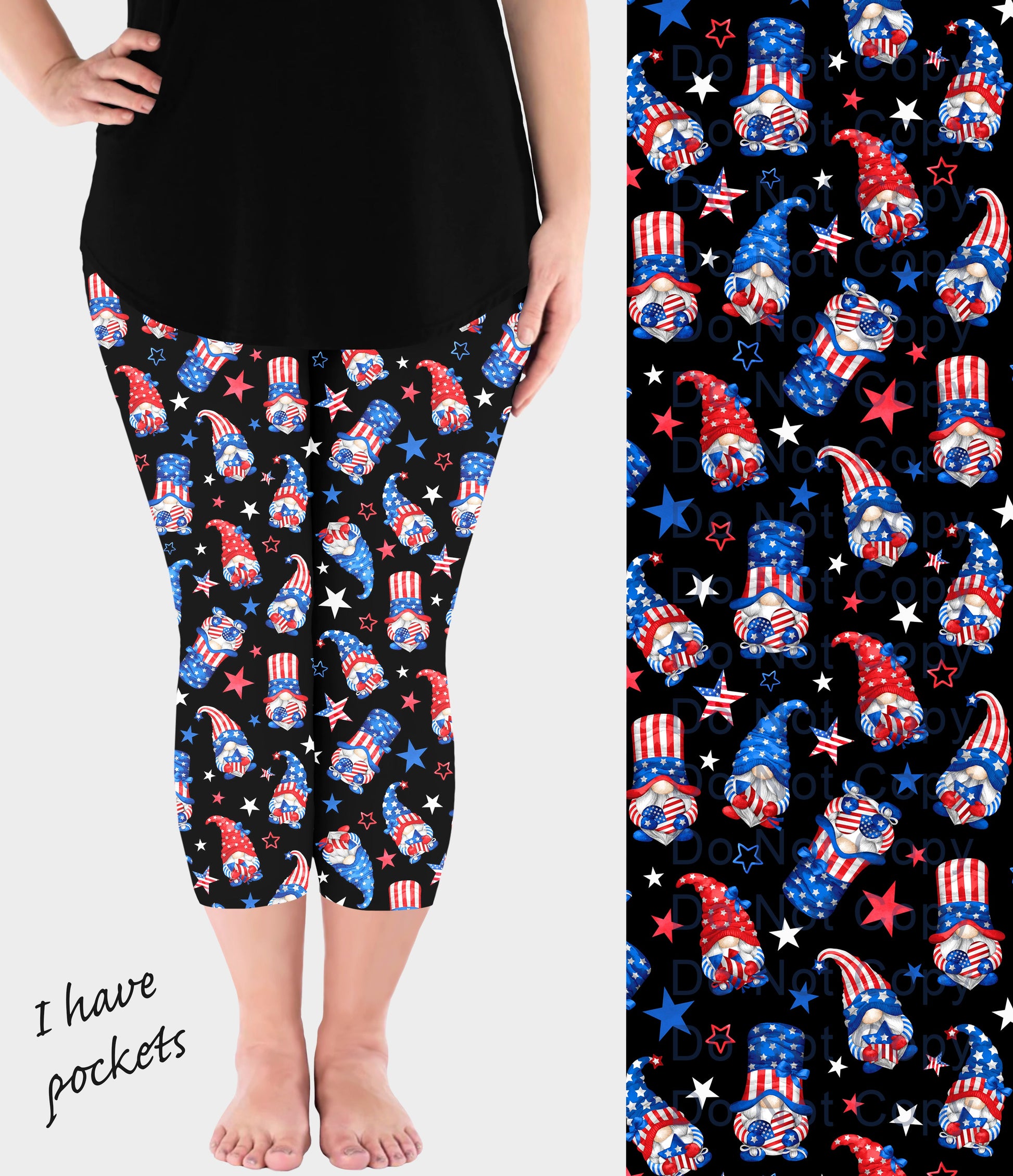 RTS - Patriotic Gnomes Capri Leggings w/ Pockets - Like A Duchess