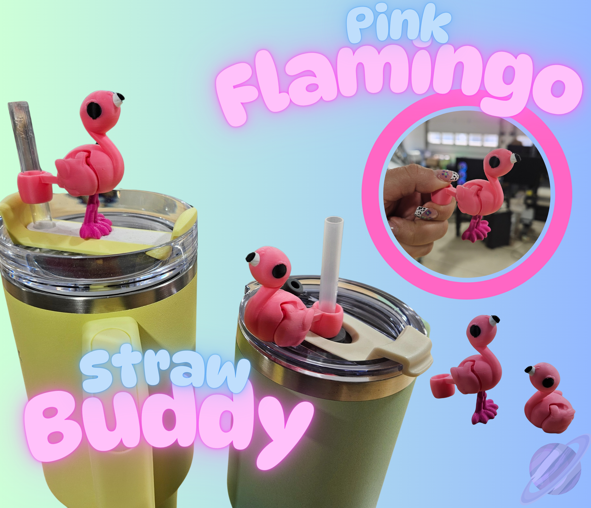 PINK FLAMINGO-3D PRINTED STRAW BUDDY - Like A Duchess