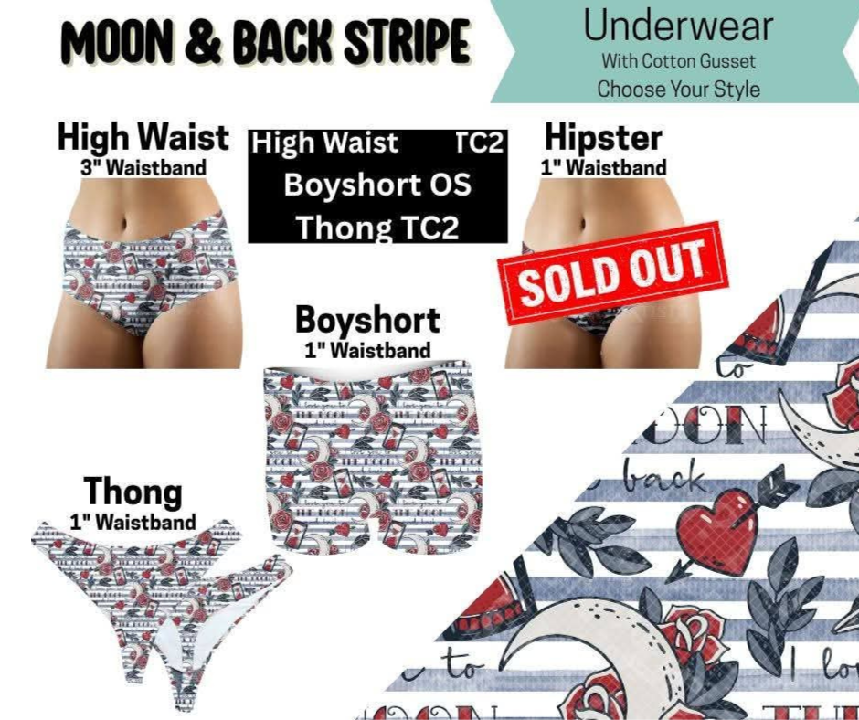 Moon & Back Stripe High Waist, Boyshort, & Thong Underwear - Like A Duchess