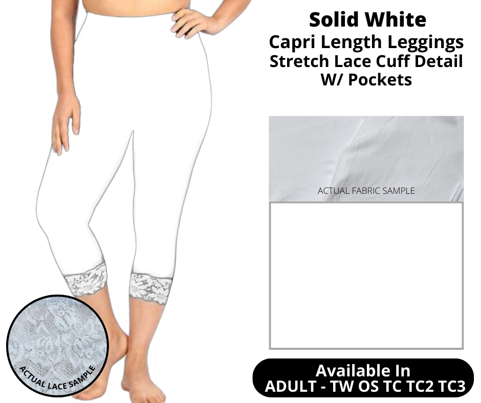 White Lace Cuff Capri Leggings w/ Pockets - Like A Duchess