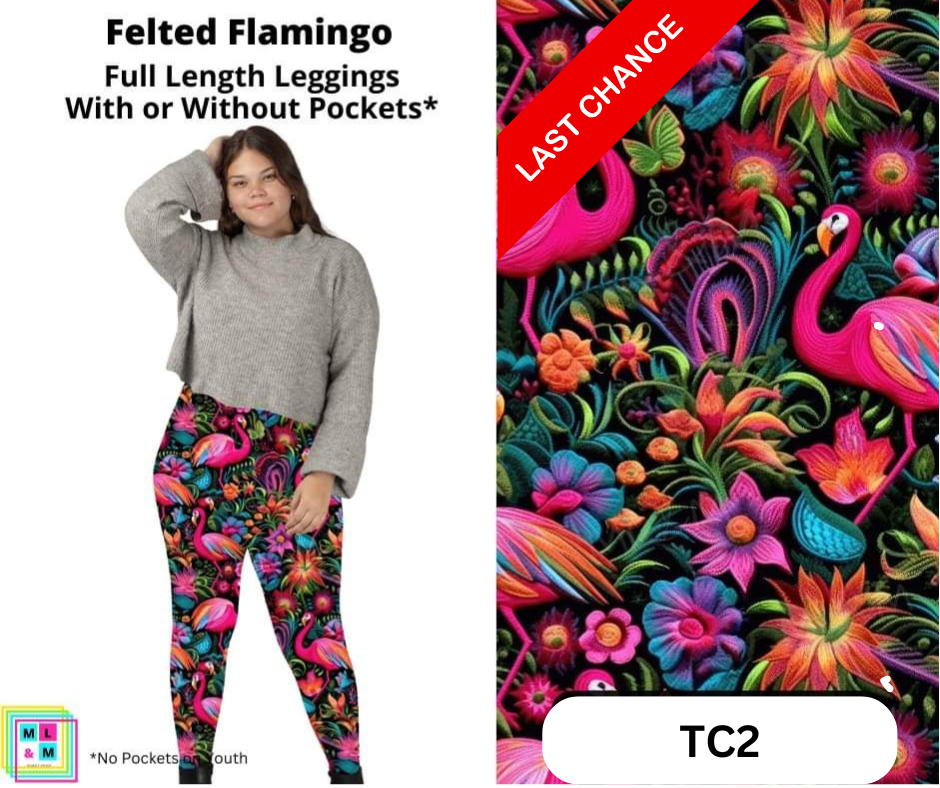 Felted Flamingo Full Length Leggings w/ Pockets