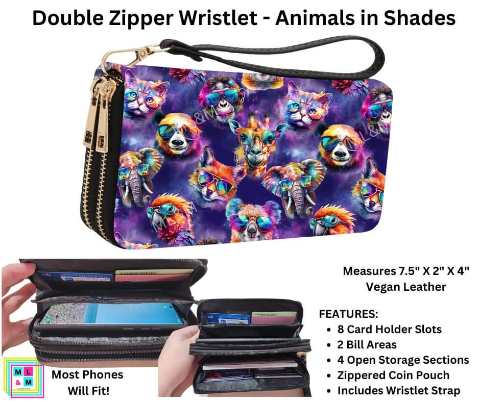 Animals in Shades Double Zipper Wristlet - Like A Duchess