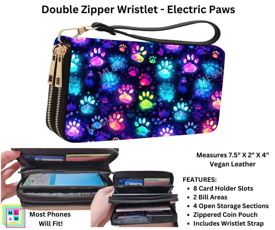 Electric Paws Double Zipper Wristlet - Like A Duchess