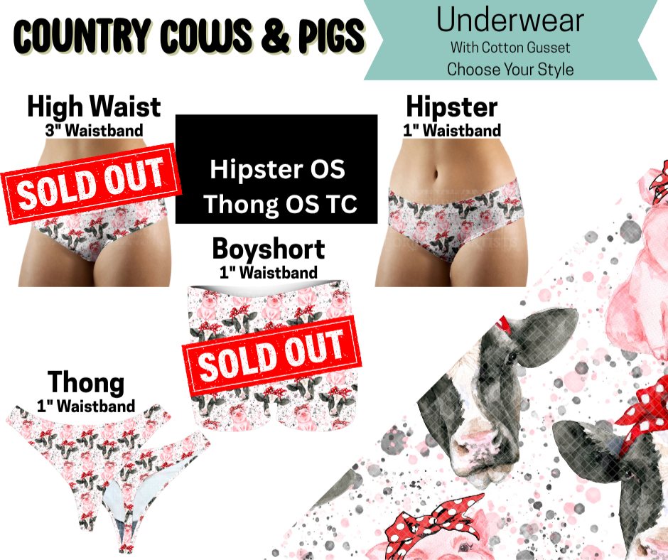 Country Cows & Pigs Hipster, Thong Underwear - Like A Duchess