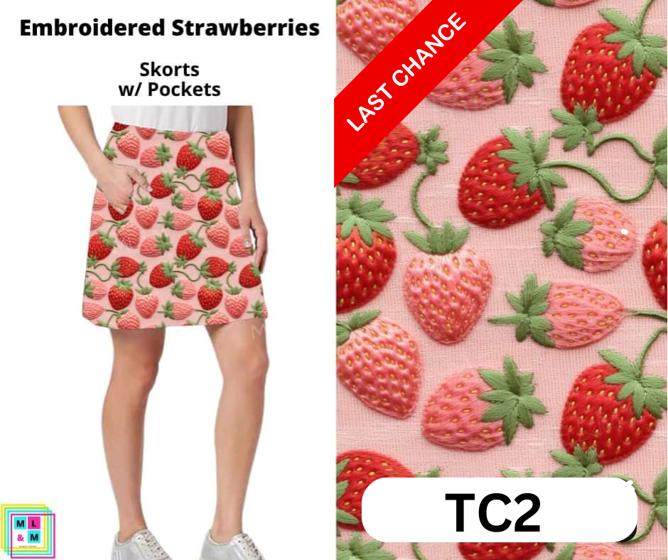 Embroidered Strawberries Skort