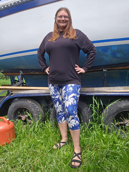 Cobalt Floral Capri Leggings - Like A Duchess