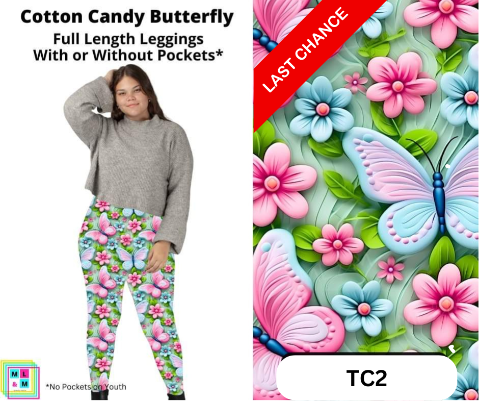 Cotton Candy Butterfly Full Length Leggings w/ Pockets