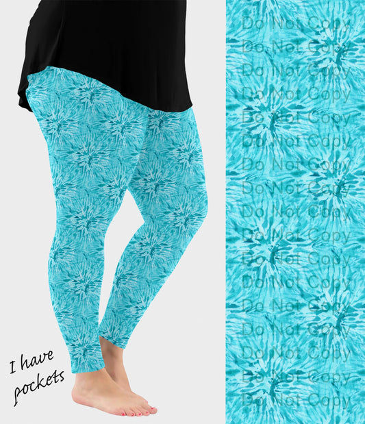 RTS - Sea Blue Tie Dye Leggings with Pockets - Like A Duchess