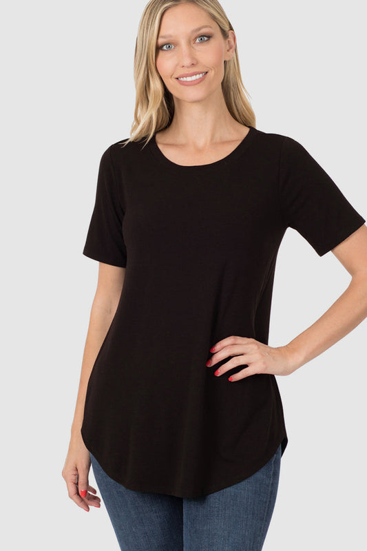 RTS - Short Sleeve Round Neck Top - Black - Like A Duchess