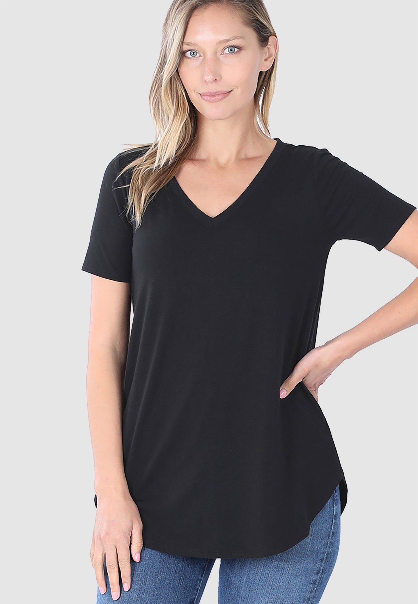 RTS - Short Sleeve V-Neck Top - Black - Like A Duchess